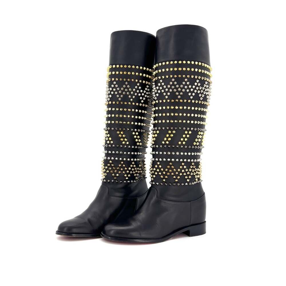 Christian Louboutin Rom Chic Flat Calf Spike Knee High Boots Womenβs 37 Shoes